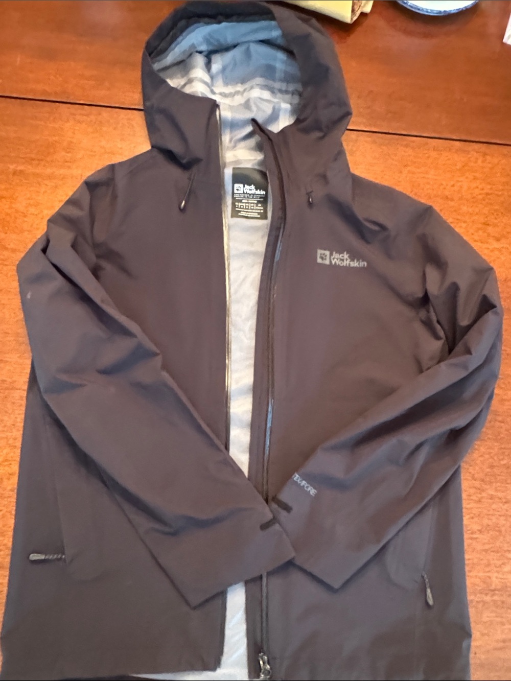 Jack Wolfskin Men's Dark Gray Hooded Raincoat